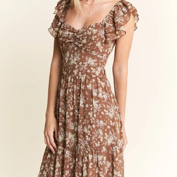 ✨NWT Jade By Jane Ruffle Sleeve Tiered Maxi Dress - Picture 1 of 13